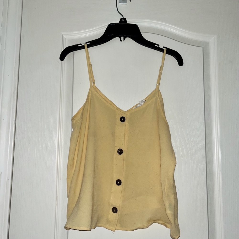 Pink rose yellow button up tank top